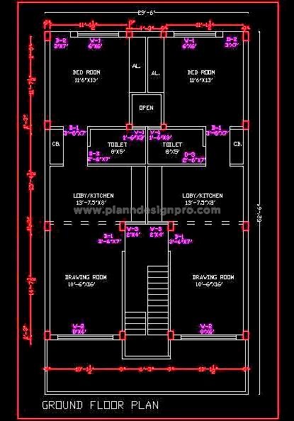 1 BHK Vertical House Design on 30'x50' Plot - Free CAD Block